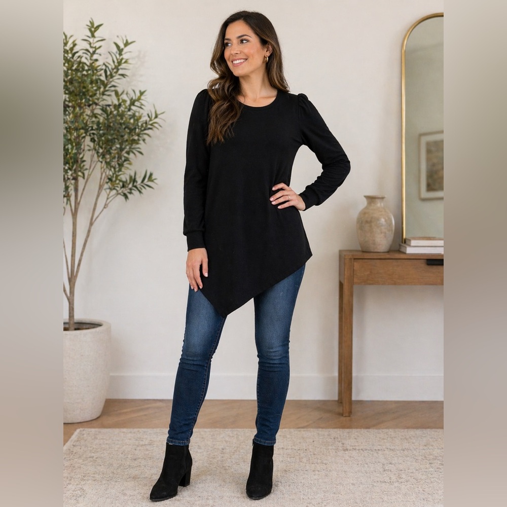 Vince Camuto Black Asymmetric Long-Sleeve Tunic